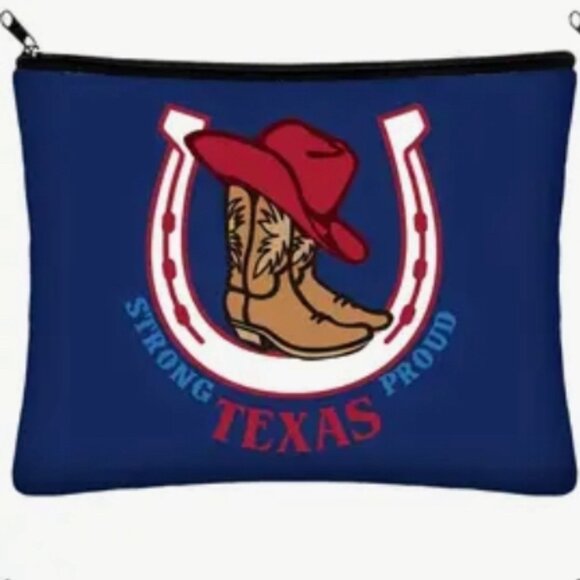 TEXAS STRONG & PROUD THEMED COSMETIC ZIPPER POUCH BAG - Picture 1 of 1